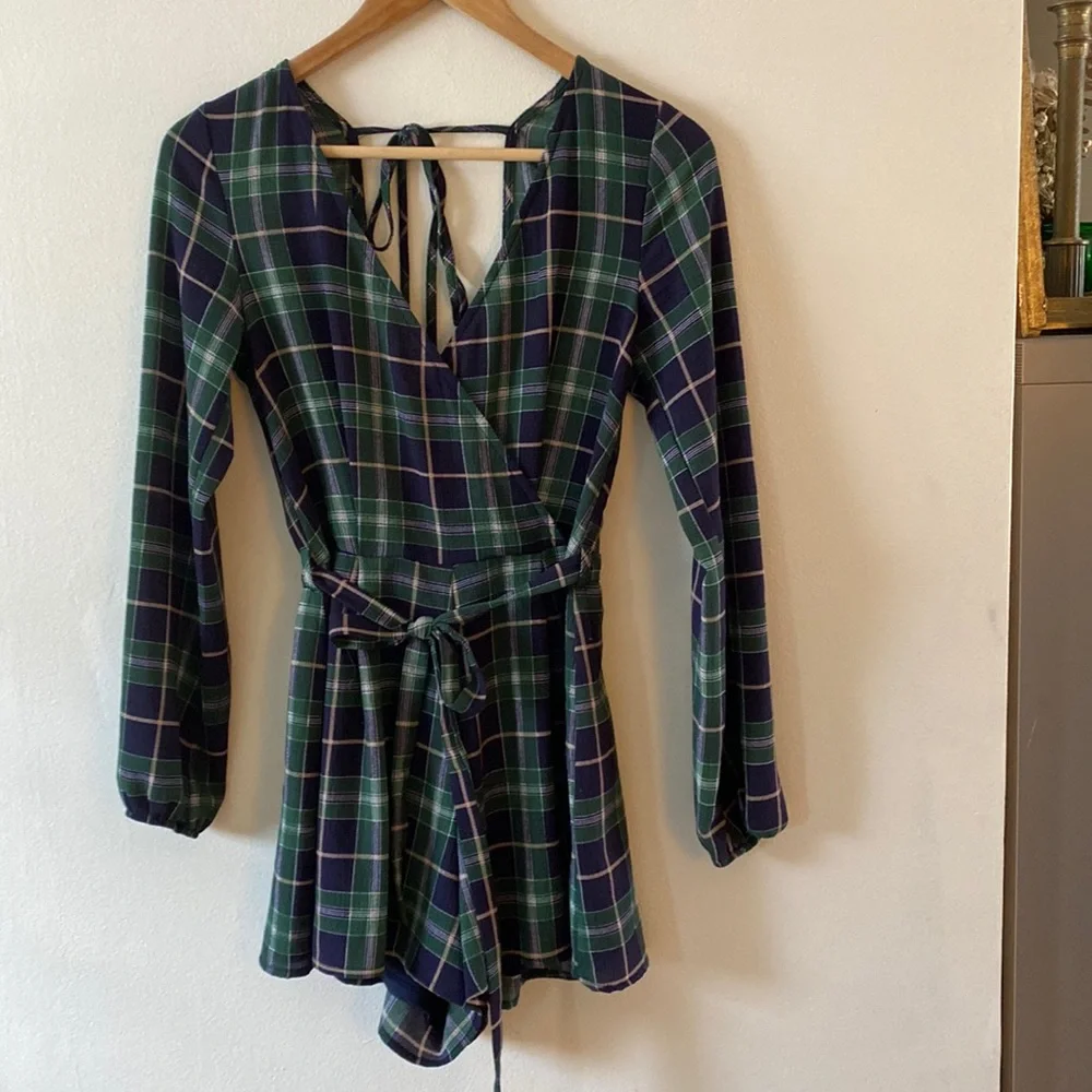 Mi ami plaid long sleeve romper - Picture 1 of 5